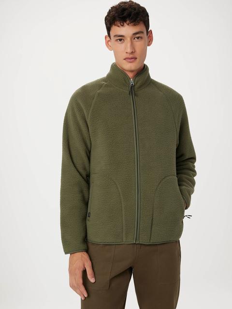 Frank And Oak The Axis Polar Fleece Zip Up in Dark Olive High Quality