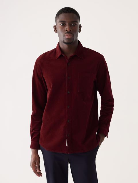 Frank And Oak The Boxy Corduroy Shirt in Wine Red On Sale