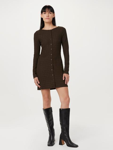 Frank And Oak The Buttoned Mini Dress in Brown Black Same Day Delivery