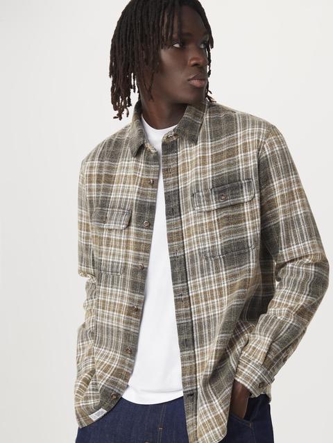 Frank And Oak The Check Flannel Shirt in Grey High Quality