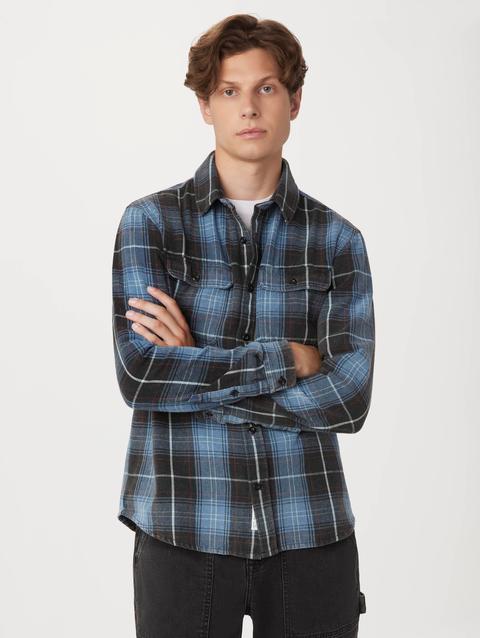 Frank And Oak The Check Flannel Shirt in Sapphire Blue On Sale