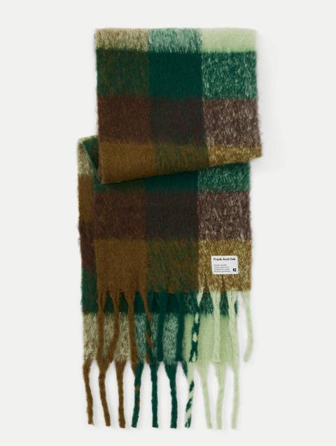 Frank And Oak The Check Fuzzy Scarf in Bottle Green On Sale