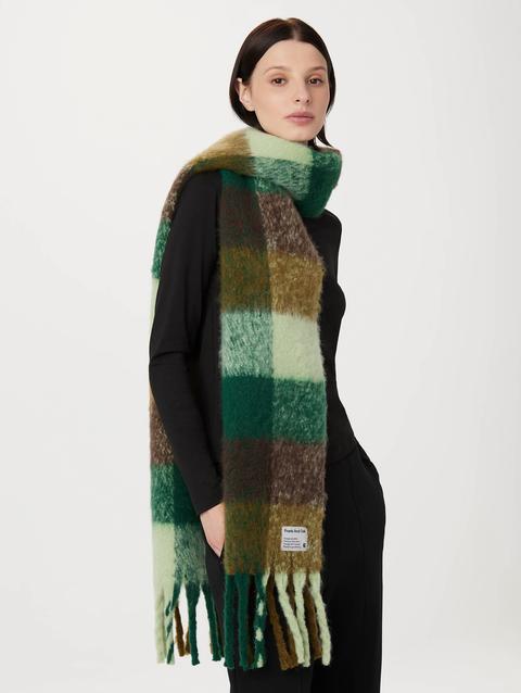 Frank And Oak The Check Fuzzy Scarf in Bottle Green On Sale