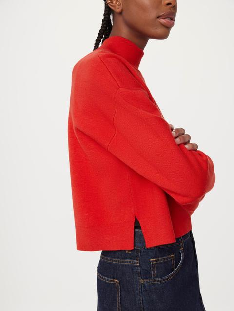 Frank And Oak The Compact Mockneck Sweater in Bright Red On Sale