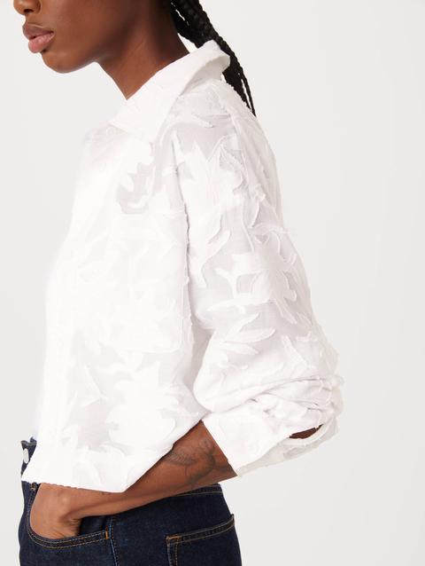 Frank And Oak The Cropped Jacquard Shirt in White New Arrival