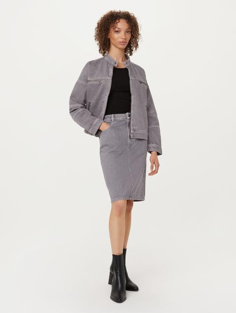 Frank And Oak The Denim Midi Skirt in Light Grey On Sale