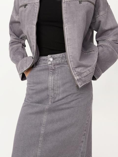 Frank And Oak The Denim Midi Skirt in Light Grey On Sale