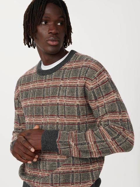 Frank And Oak The Donegal Striped Crewneck Sweater in Light Beige For Sale