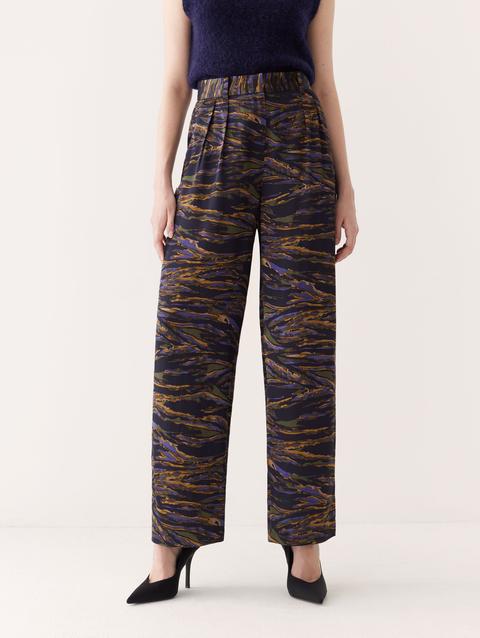 Frank And Oak The Emma Printed Satin Pant in Dark Blue Same Day Delivery