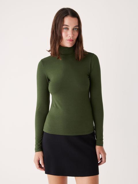 Frank And Oak The Essential Long Sleeve Mockneck in Kombu Green For Sale