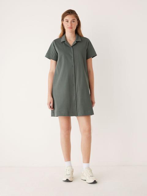 Frank And Oak The Flex Camp Collar Dress in Teal Grey Best Seller