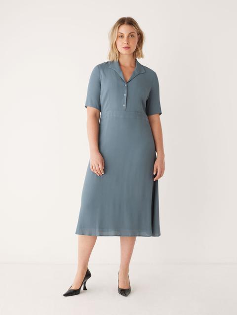 Frank And Oak The Fluid Poet Collar Long Dress in Stormy Blue Best Buy