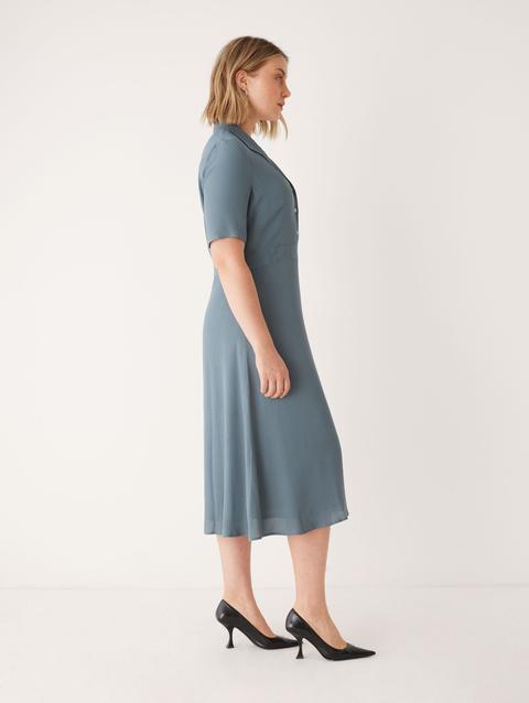 Frank And Oak The Fluid Poet Collar Long Dress in Stormy Blue Best Buy