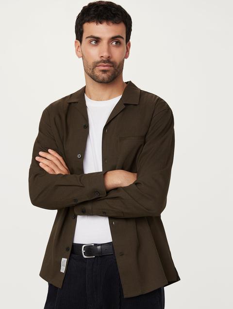 Frank And Oak The Fluid Shirt  in Dark Taupe On Sale