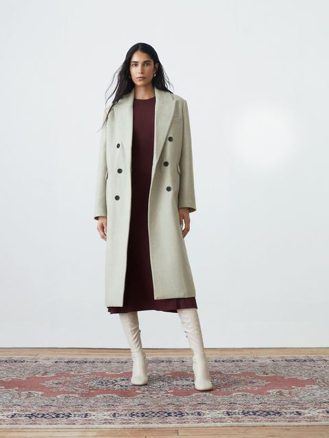 Frank And Oak The Frances Recycled Wool Topcoat in Light Greige New Arrival