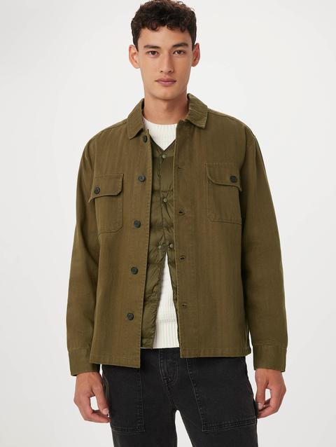 Frank And Oak The Herringbone Overshirt in Olive Free shipping