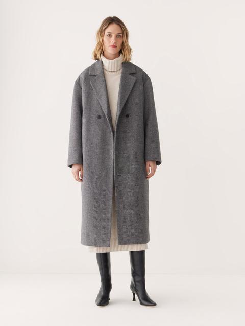 Frank And Oak The Herringbone Recycled Wool Coat in Black New Arrival