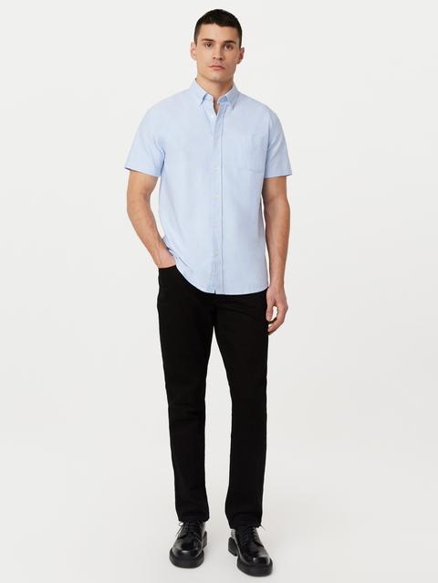 Frank And Oak The Jasper Short Sleeve Oxford Shirt in Medium Blue Best Seller