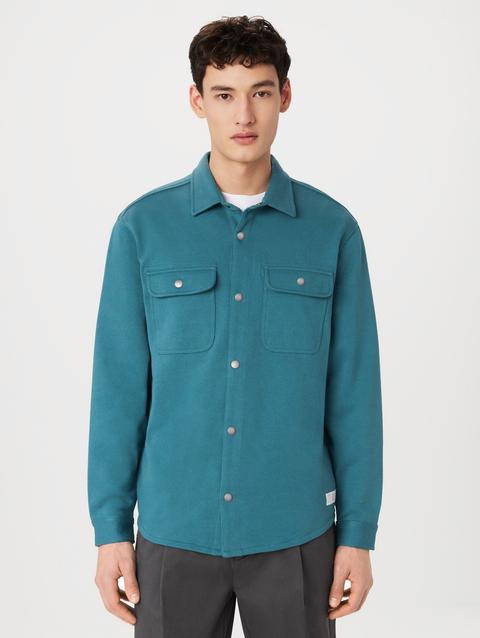 Frank And Oak The Jordan French Terry Overshirt in Mallard Blue New Arrival