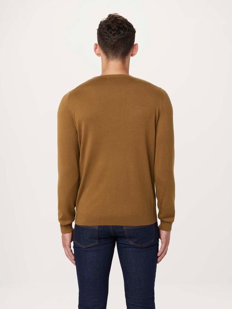 Frank And Oak The Merino Crewneck Sweater in Caramel On Sale