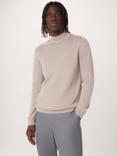 Frank And Oak The Merino Mock Neck Sweater in Light Beige On Sale