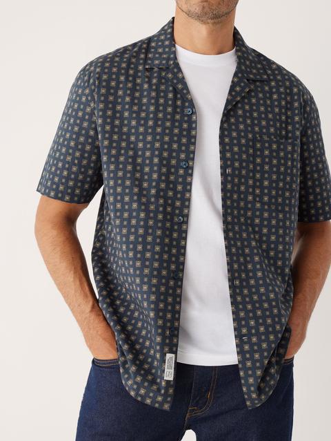 Frank And Oak The Printed Camp Collar Shirt in Deep Blue Free shipping