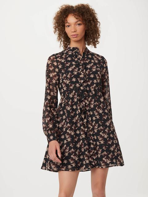 Frank And Oak The Printed Chiffon Dress in Black On Sale