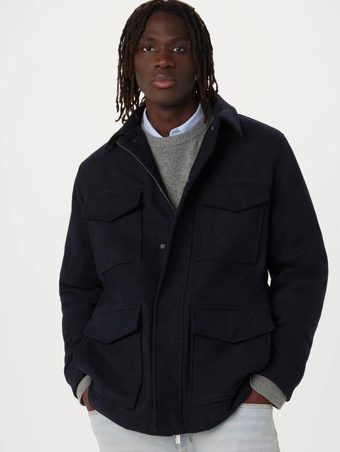 Frank And Oak The Recycled Wool Field Jacket in Deep Blue Free shipping