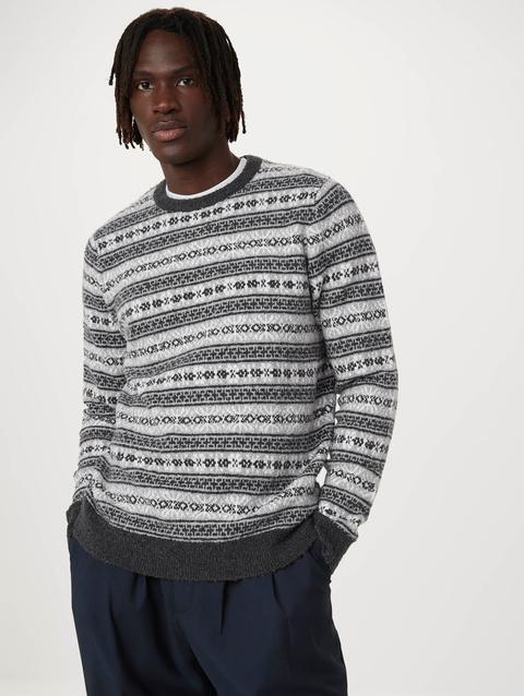 Frank And Oak The Seawool® Fair Isle Crewneck in Grey Black Best Price