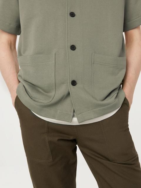 Frank And Oak The Short Sleeve Overshirt in Vetiver Green Same Day Delivery