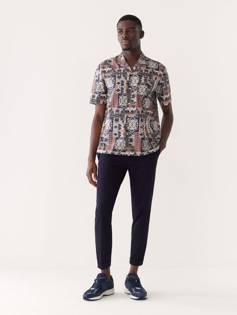 Frank And Oak The Short-Sleeve Printed Camp Collar Shirt in Cognac Same Day Delivery