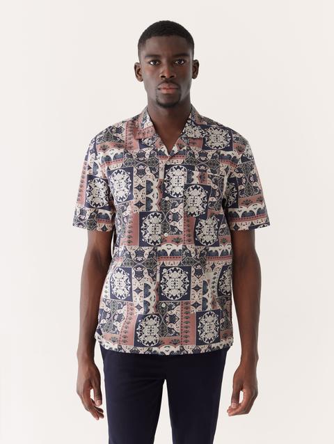 Frank And Oak The Short-Sleeve Printed Camp Collar Shirt in Cognac Same Day Delivery