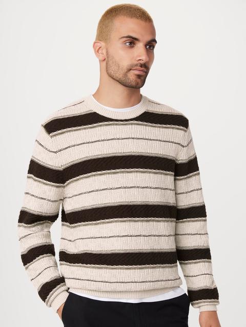 Frank And Oak The Striped Crewneck in Light Beige New Arrival