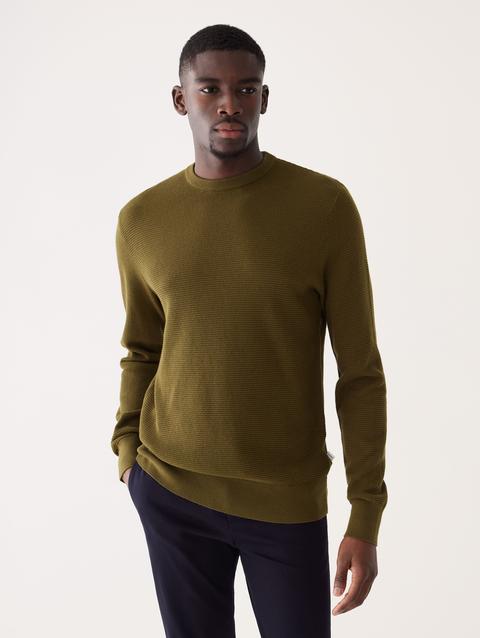 Frank And Oak The Waffle Crewneck Sweater in Dark Olive Same Day Delivery