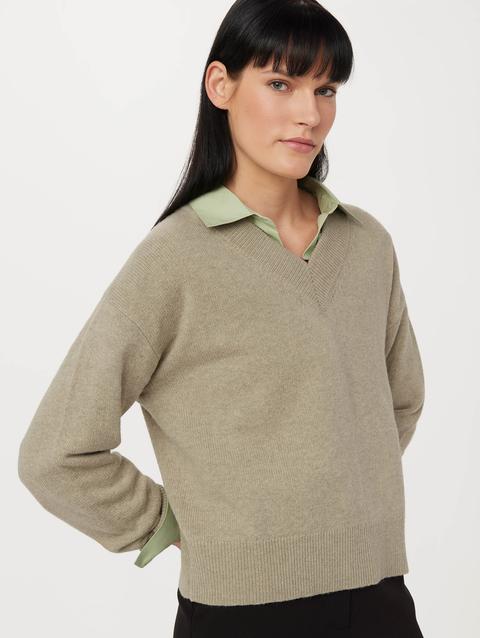 Frank And Oak The Yak Wool V Neck Sweater in Fog For Sale